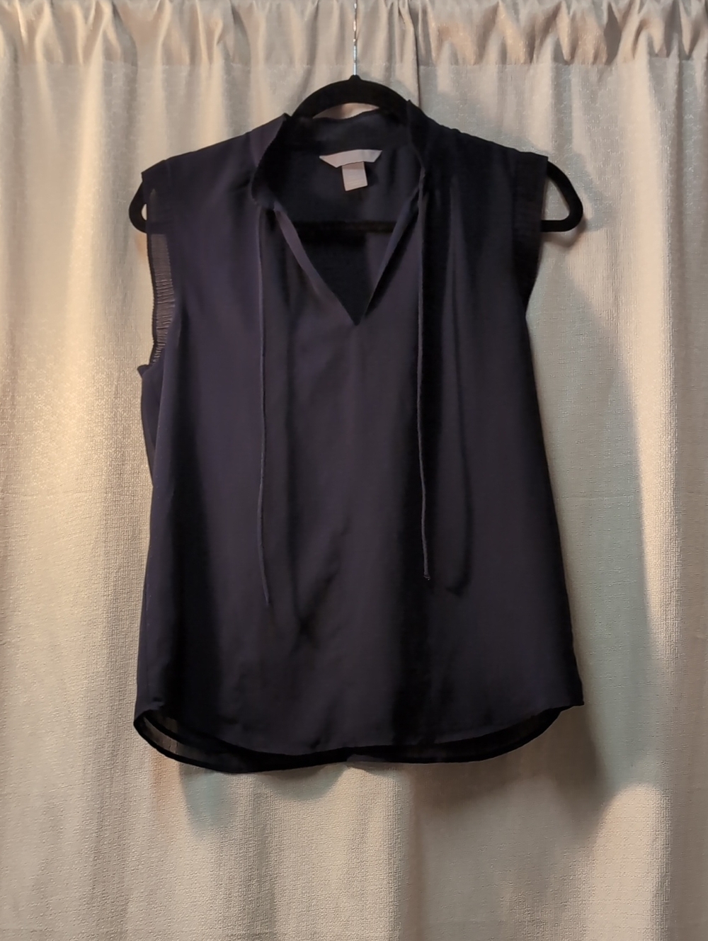 H&M Navy Blue Swiss Dot Sleeveless Tie-Neck Blouse